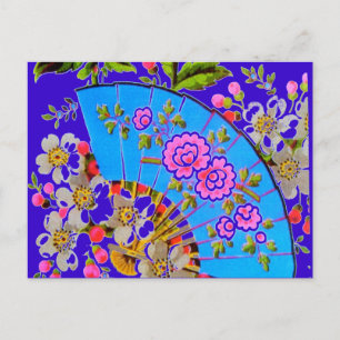 Chinees Fan Blue "save the date" Briefkaart