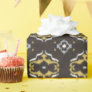 Chinees geelbruin ikattribaal patroon cadeaupapier