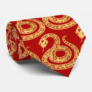 Chinees goud Snake papier-cut stijl rood Stropdas
