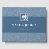 Chinees Grijs Blauw Dubbel Geluk Bruiloft Gastenboek (Voorkant)