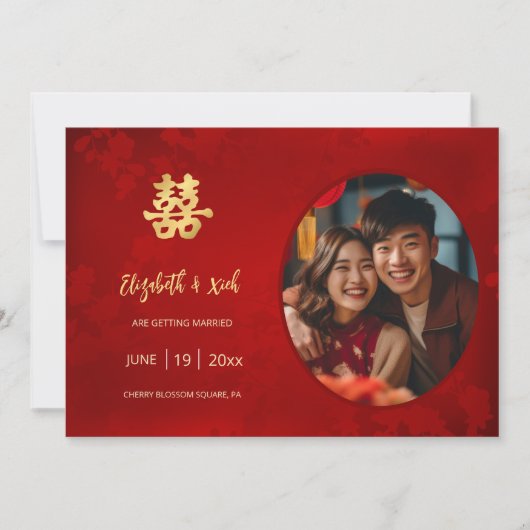 Chinees Huwelijk Dubbel Geluk Save The Date (Voorkant)