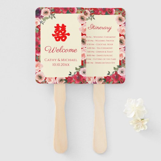 Chinees huwelijkstuin dubbel geluksprogramma handwaaier (Voorkant en achterkant)