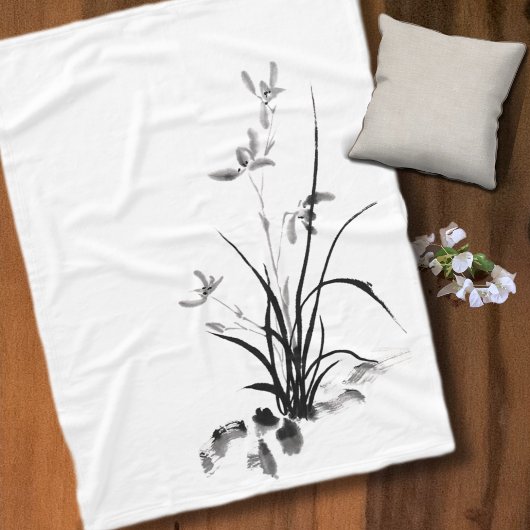 Chinees Iris - bw Fleece Deken