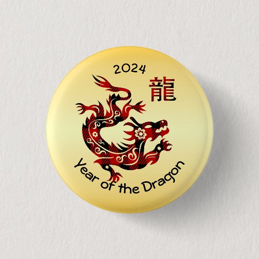 Chinees jaar van de draak - Buffalo Plaid Ronde Button 3,2 Cm (Voorkant)