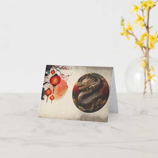 Chinees Jaar van de Draak Kaart (Gele Bloem)