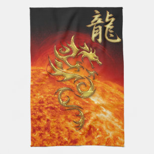 Chinees jaar van de Dragon Asian Towel met zon Theedoek