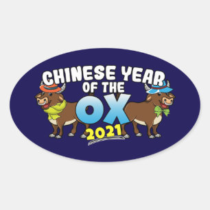 Chinees Jaar van de Ox 2021 Ovale Sticker