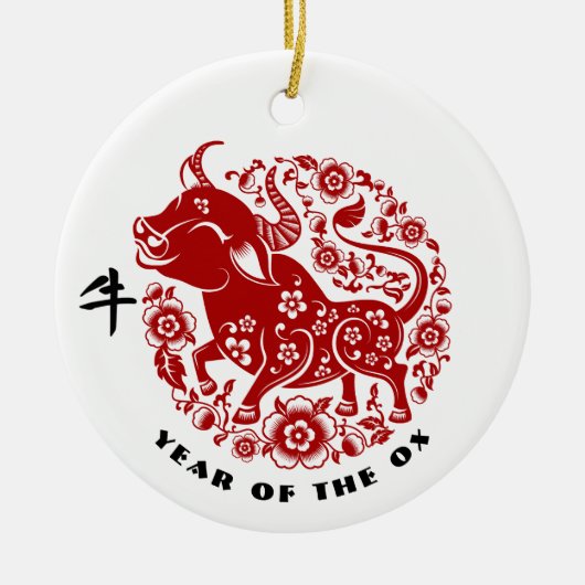 Chinees Jaar van de Ox Gift Keramisch Ornament (Voorkant)
