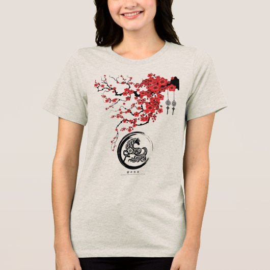 Chinees jaar van de paardenbloesems Tri-Blend shirt (Voorkant)