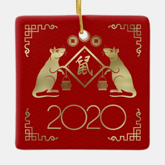 Chinees Jaar van de Rat 2020 Keramisch Ornament (Voorkant)