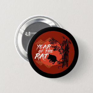 Chinees Jaar van de Rat - Bamboe Kunst Ronde Button 5,7 Cm