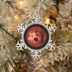 Chinees Jaar van de Rat - Bamboe Kunst Tin Sneeuwvlok Ornament