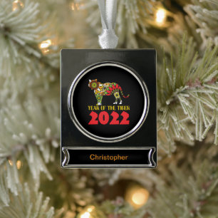 Chinees Jaar van de Tijger 2022 Verzilverd Banner Ornament