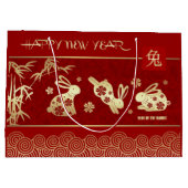 Chinees jaar van het konijnenrood | Goud Groot Cadeauzakje (Achterkant)