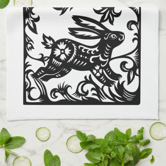 Chinees konijnenjaar Zodiac paper KT2 Keuken T Theedoek (Gevouwen)