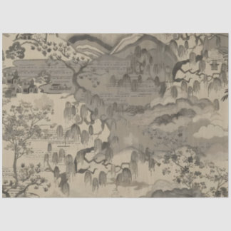 Chinees landschap tissuepapier in sepia