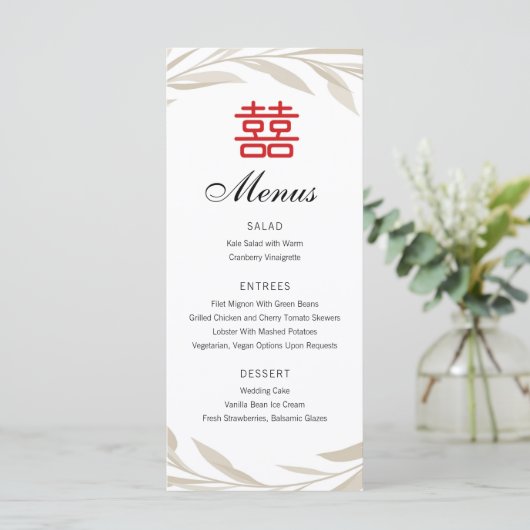 Chinees legant beige Leaves Wedding Menu (Staand voorkant)
