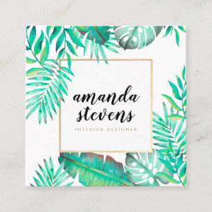 Chinees lijst waterverf tropische groene bladeren vierkante visitekaartje