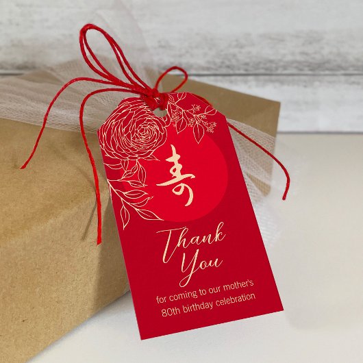 Chinees "Longevity" Verjaardag Ranunculus cadeau l Cadeaulabel