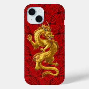 Chinees Lucky Gold Dragon iPhone 15 Telefoon Case