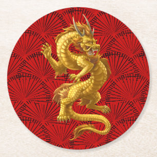 Chinees Lucky Gold Dragon Rond Papier Onderzetter