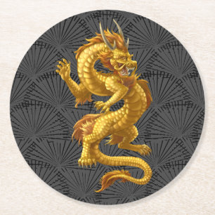 Chinees Lucky Gold Dragon Rond Papier Onderzetter