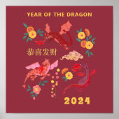Chinees Maanjaar Nieuwjaar van de Dragon Red Poster (Voorkant)