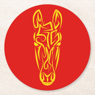 Chinees Maanjaar van het Paard 2026 4724 Vuur Ronde Kartonnen Onderzetter