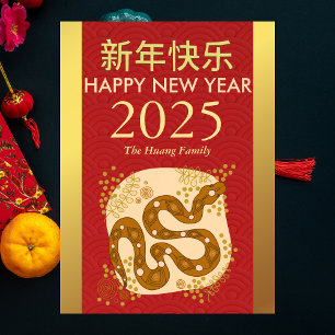 Chinees Maans Nieuwjaar 2025, Jaar Van De Slang Feestdagenkaart