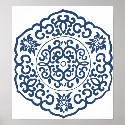 Chinees Medallion blauw Poster (Voorkant)