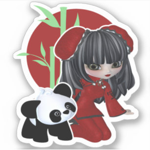 Chinees meisje met Panda en Bamboo Sticker