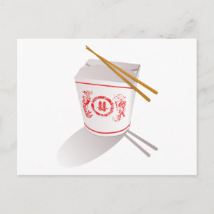 Chinees Neem Voedsel Doos met Chopsticks Briefkaart
