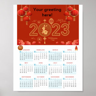 Chinees nieuwjaar 2023 konijnenkalender poster