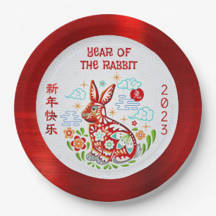 Chinees nieuwjaar 2023 Papercut Rabbit Red Folie Papieren Bordje