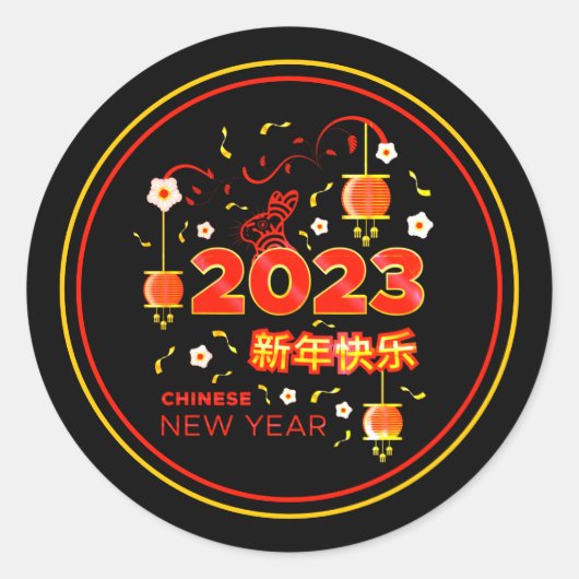 Chinees nieuwjaar 2023 Rabbit Red Black 3" Ronde Sticker (Voorkant)