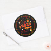 Chinees nieuwjaar 2023 Rabbit Red Black 3" Ronde Sticker (Envelop)