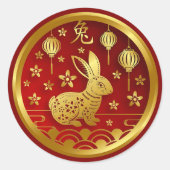 Chinees nieuwjaar 2023 Rabbit Red Gold Small 1,5 i Ronde Sticker (Voorkant)