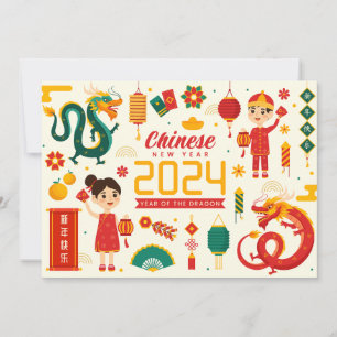 Chinees Nieuwjaar 2024 Jaar van de Draak Feestdagenkaart