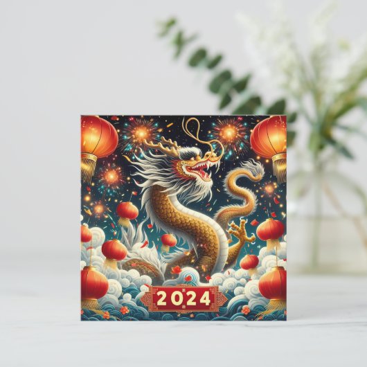 Chinees Nieuwjaar 2024 Jaar van de Draak Feestdagenkaart (Staand voorkant)