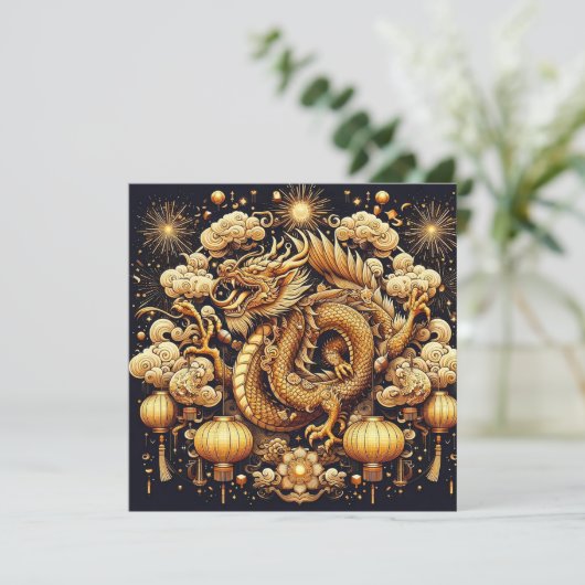 Chinees Nieuwjaar 2024 Jaar van de Draak Feestdagenkaart (Staand voorkant)