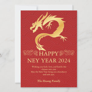 Chinees Nieuwjaar 2024, Jaar Van De Draak Rode Hol Feestdagenkaart