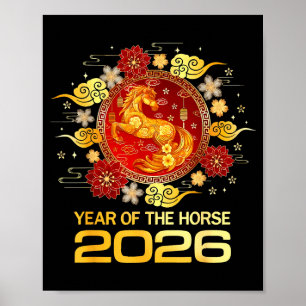 Chinees Nieuwjaar 2026 Jaar Van Het Paard Gelukkig Poster