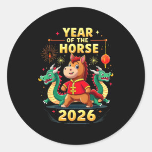 Chinees Nieuwjaar 2026 Jaar Van Het Paard Ronde Sticker