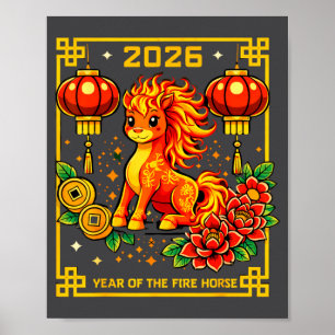 Chinees Nieuwjaar 2026 Jaar Van Het Vuur Paard Roo Poster