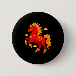 Chinees Nieuwjaar 2026 Jaar Van Het Vuur Paard Vla Ronde Button 5,7 Cm