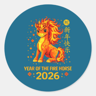 Chinees Nieuwjaar 2026 Jaar van het Vuurpaard Ronde Sticker
