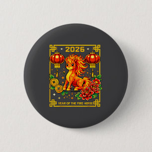 Chinees Nieuwjaar 2026 Jaar Van Het Vuurpaard Rood Ronde Button 5,7 Cm