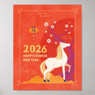 Chinees Nieuwjaar 2026 Paard Verticaal Poster