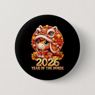Chinees nieuwjaar 2026 vuur paard jaar van het paa ronde button 5,7 cm