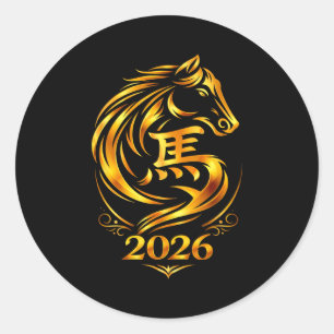Chinees nieuwjaar 2026 vuur paard ronde sticker